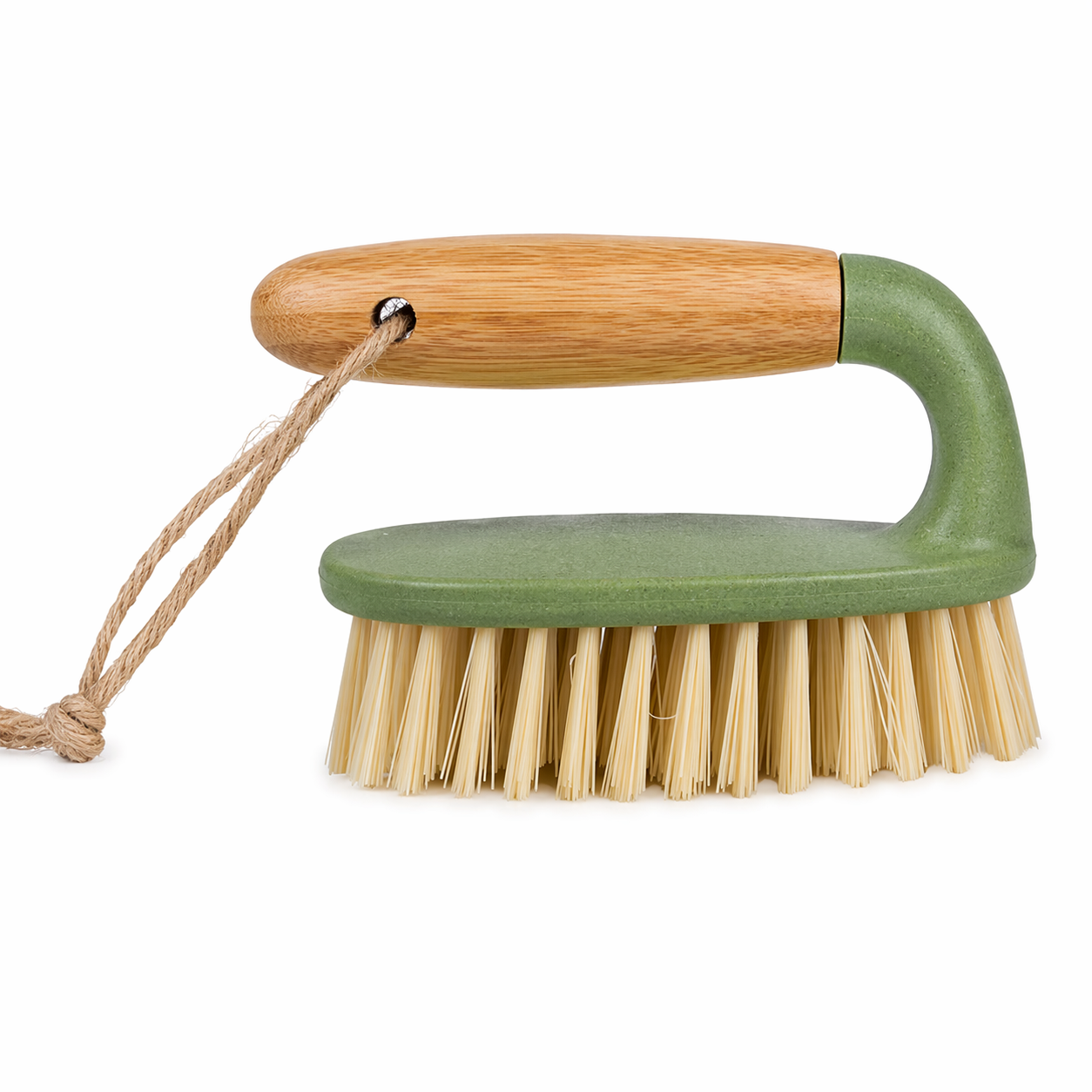 Bamboo and recycled plastic scrubbing brush with handle