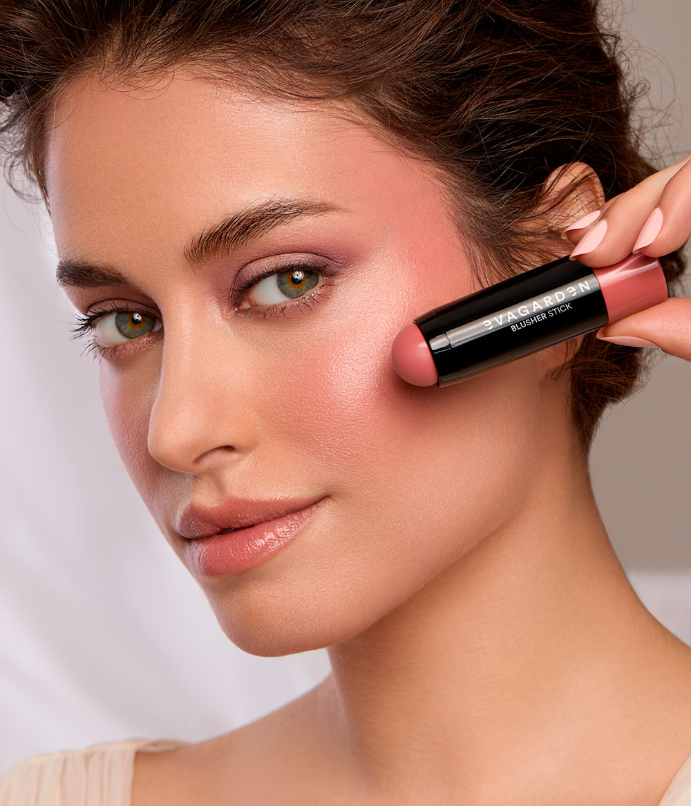 Evagarden Blusher Stick 76 Shell Pink, on model