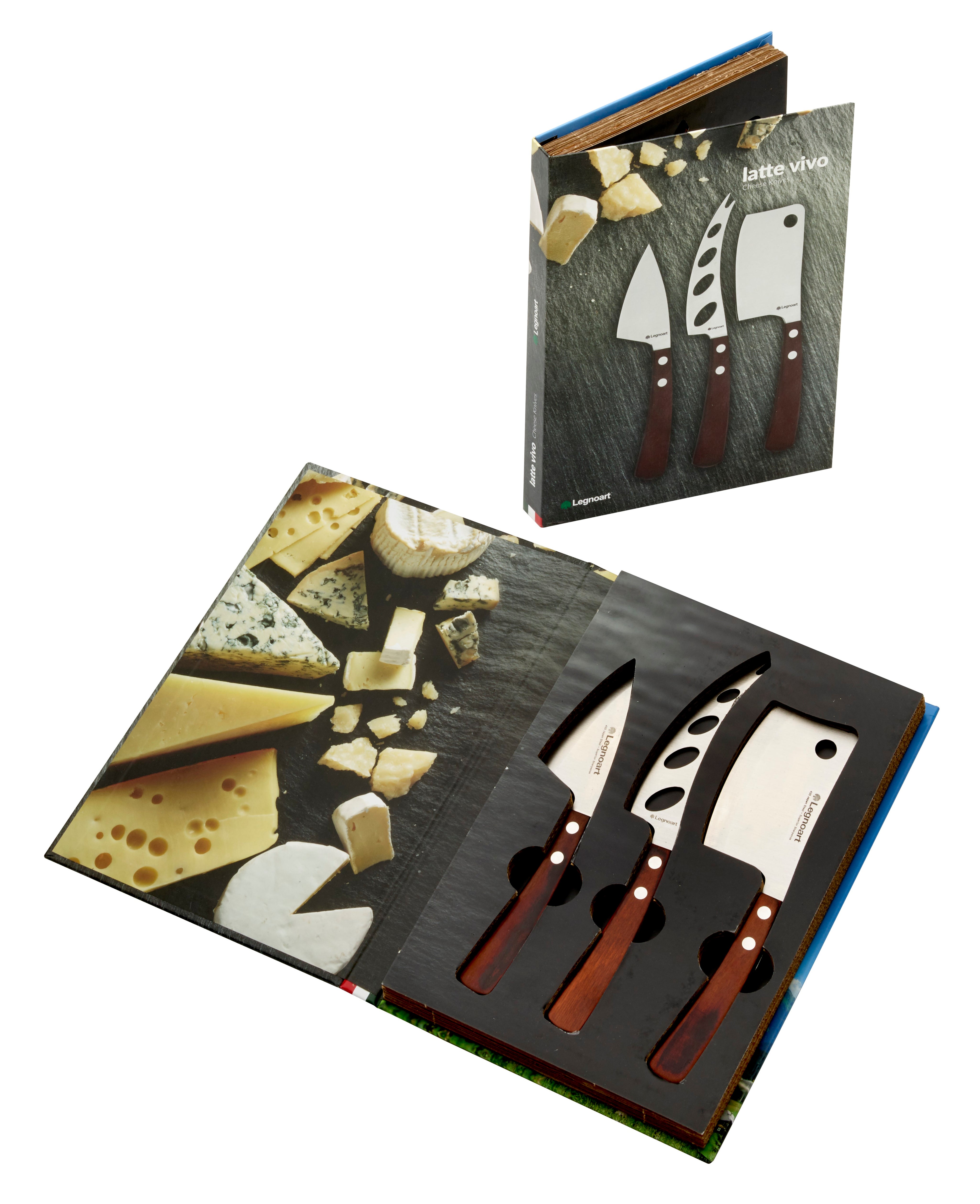 Cheese knife set with light wood handles