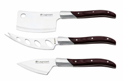 Cheese knife set with dark wood handles