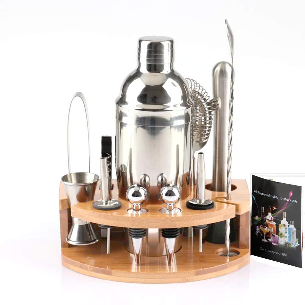 Cocktail set with Cobbler shaker, jigger, muddler, bar spoon and strainer
