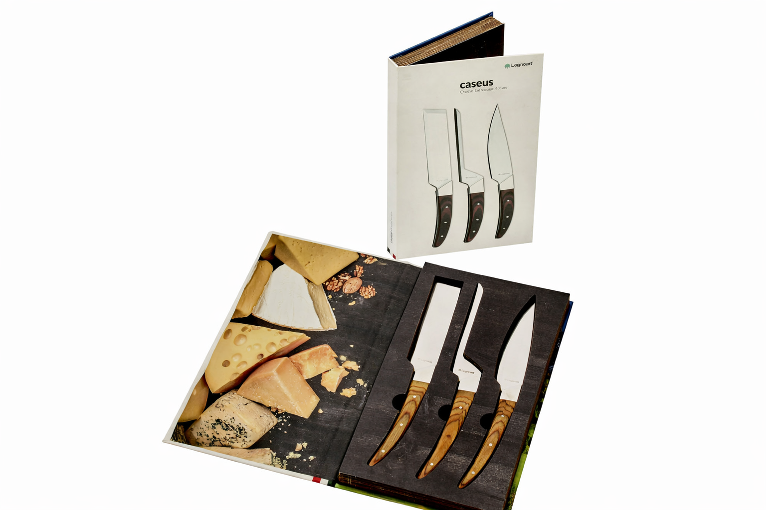 Premium cheese knife set with dark wood handles