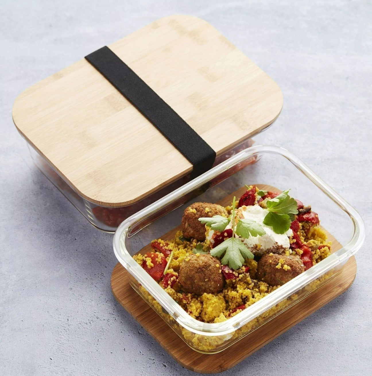 Glass lunch box with bamboo lid 1.1L