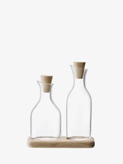 Serve Oil & Vinegar Set & Oak Base L15cm Clear
