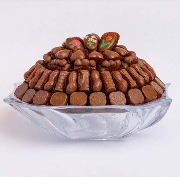 Ariel Swirl Crystal Bowl filled with Ghraoui chocolates